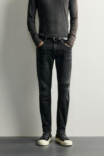 ZARA ДЖИНСЫ SKINNY FIT С РАЗРЕЗАМИ, УГОЛЬНЫЙ