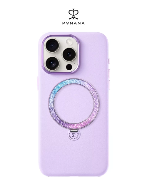 Чехол PYNANA для iPhone 16 Pro Max кожа австрийский хрусталь, нежно-фиолетовый