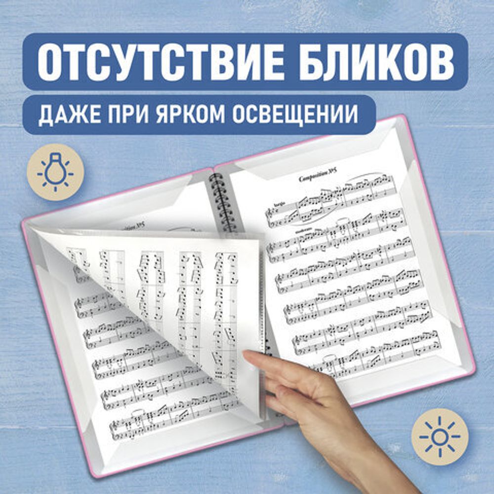 Папка-тетрадь для нот А4, 20 вкладышей на 40 страниц, на гребне, пластик, РОЗОВАЯ, BRAUBERG, 404642