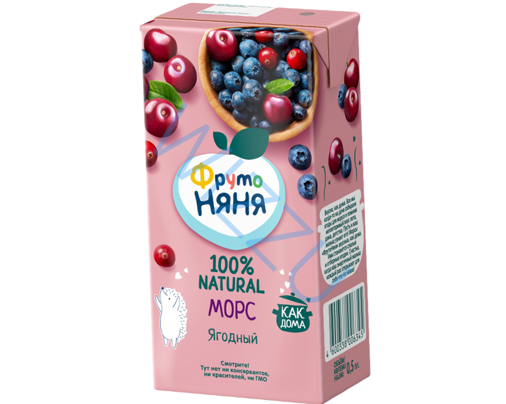 Морс ФрутоНяня из клюквы черники и вишни, 0.2 л