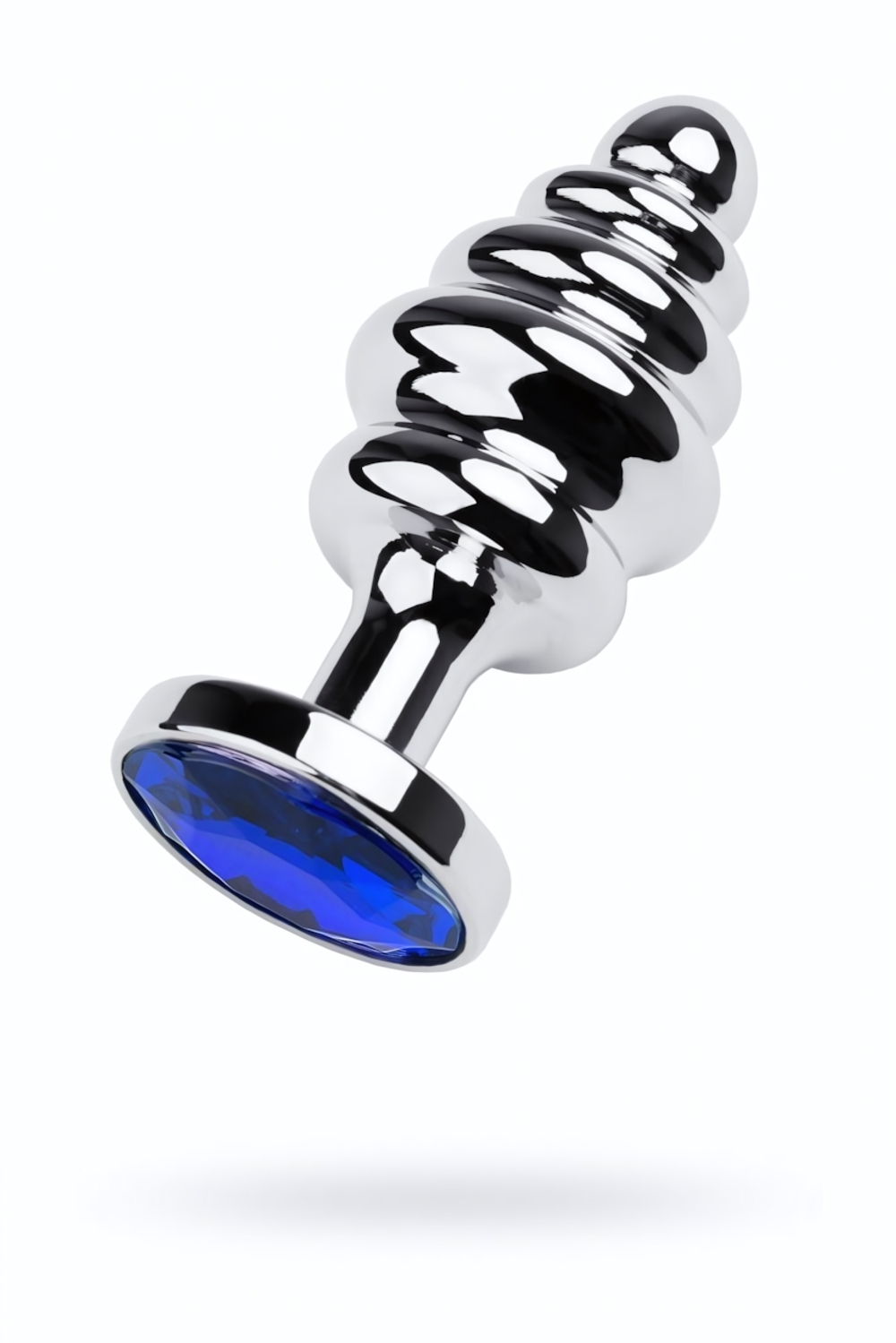 Анальная пробка Butt Plug Silver ребристая синяя 7 см