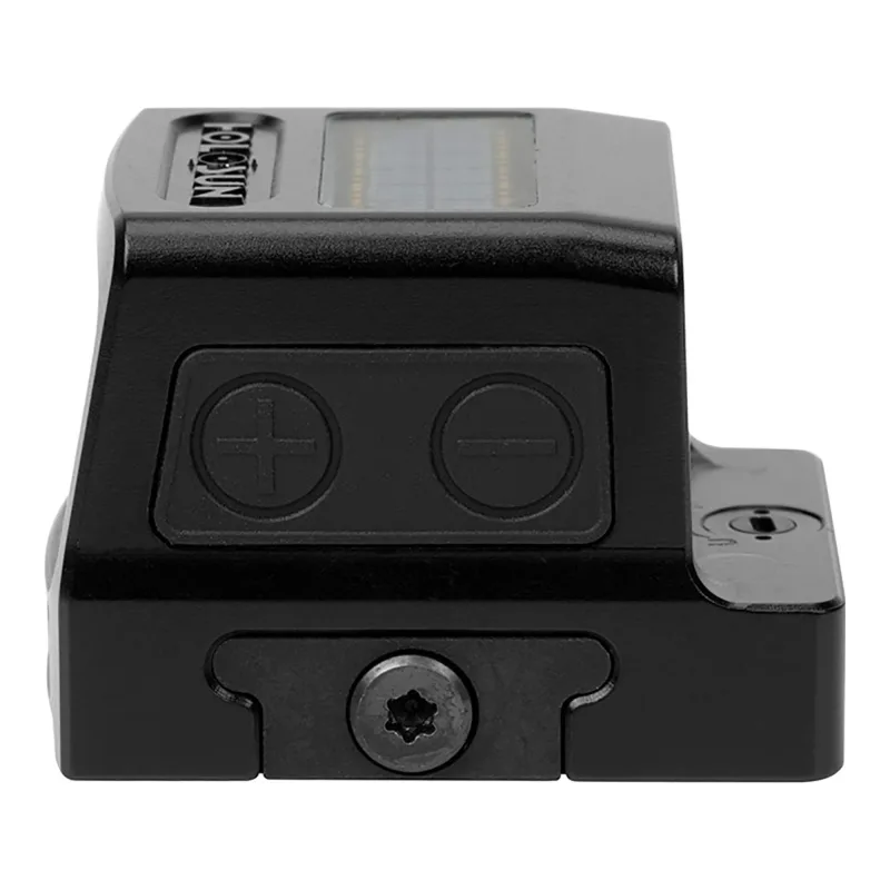 Коллиматор Holosun ELITE HE509T GR X2 пистолетный закрытый зелёная марка, боковой вид с кнопками