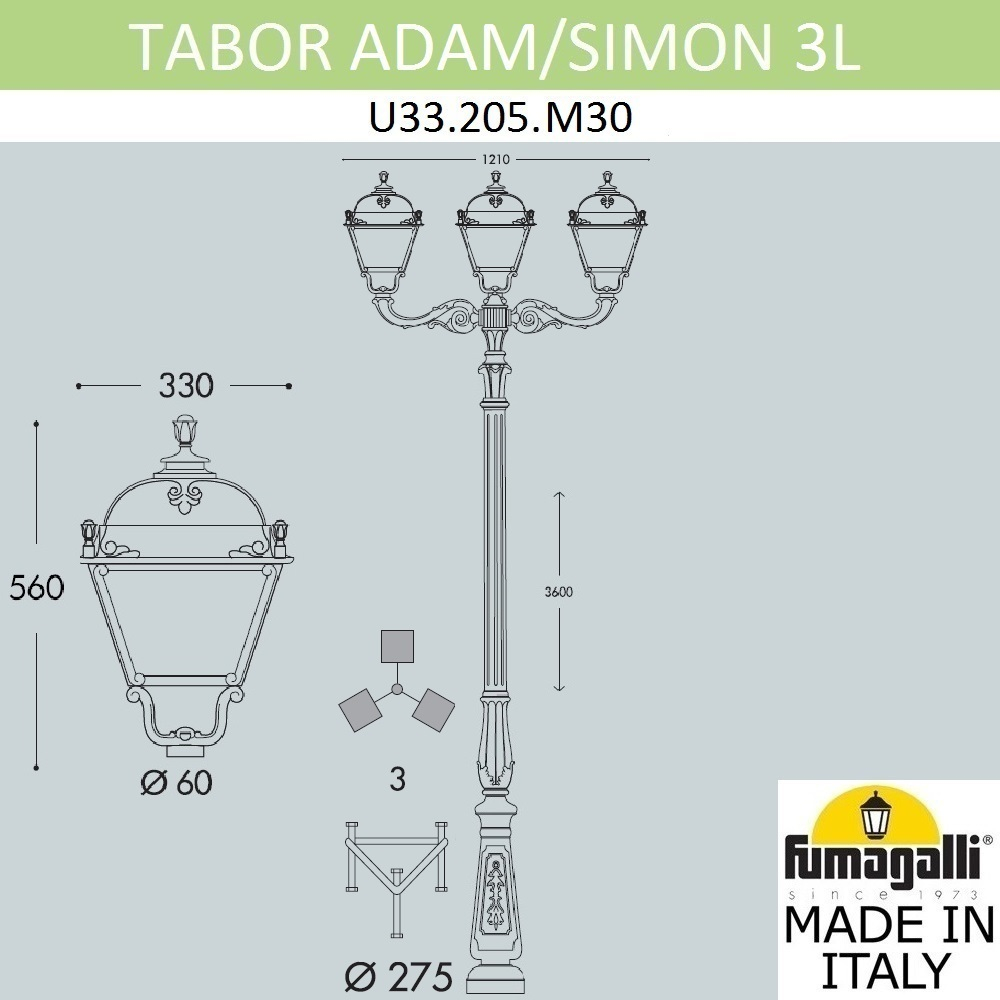 Парковый фонарь Fumagalli SIMON U33.205.M30.AXH27