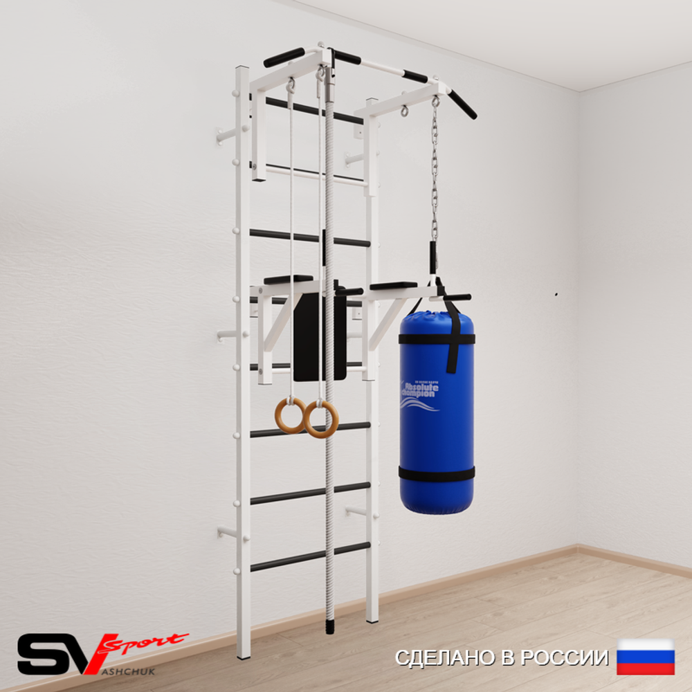 Шведская стенка Sv Sport усиленная 6741 (Турник стандарт/Брусья/Канат/Кольца/Цепь/Мешок 15кг)