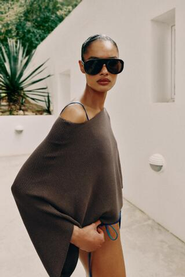 ZARA УКОРОЧЕННЫЙ СВИТЕР-НАКИДКА, КОРИЧНЕВЫЙ
