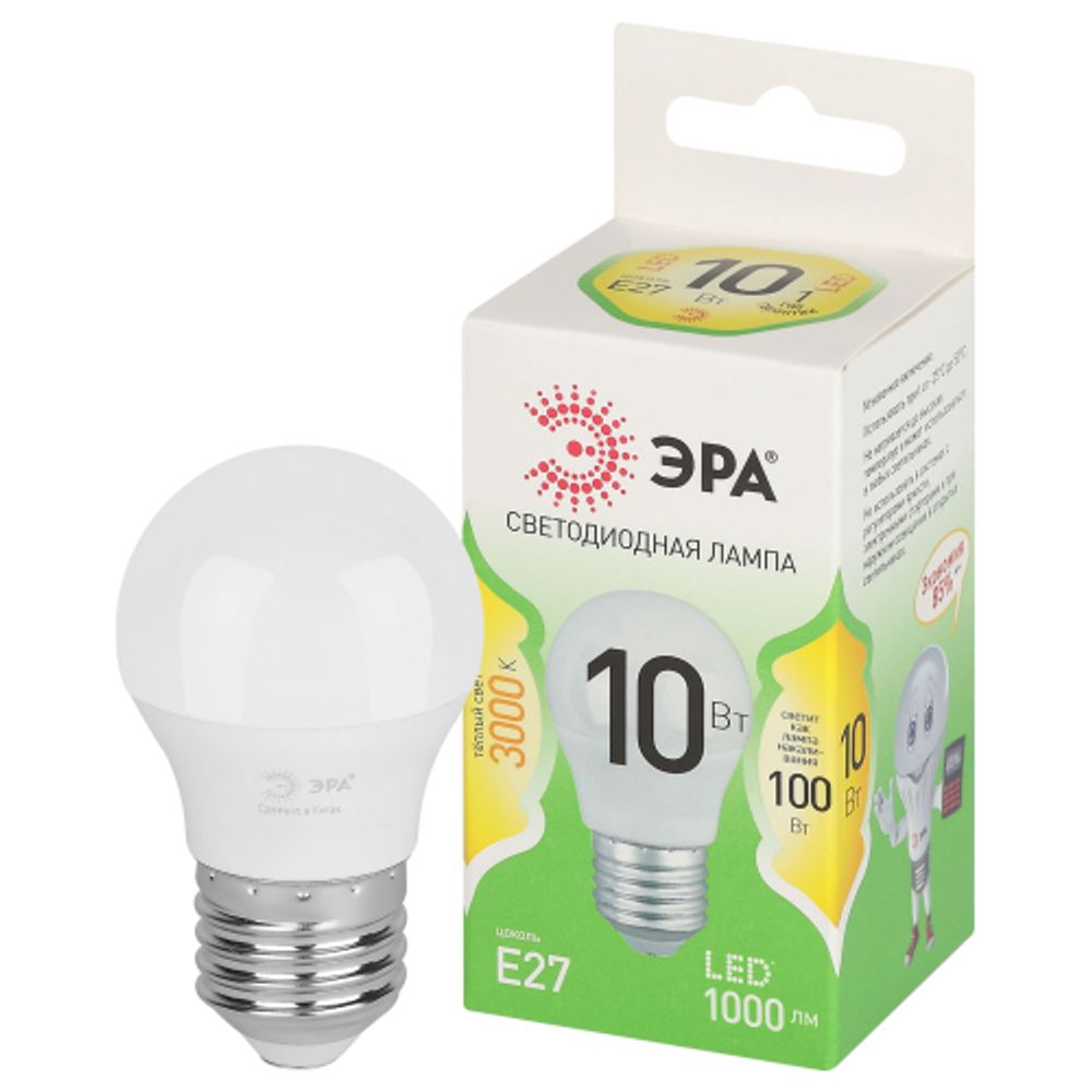 Лампа светодиодная ЭРА GREEN LINE LED P45-10W-830-E27 GL 10Вт шар теплый свет E27 | Лампы cветодиодные Шар (G/P)