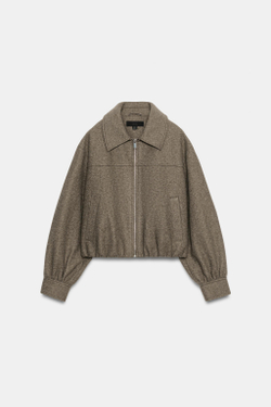 ZARA МЯГКАЯ КУРТКА НА МОЛНИИ, СЕРО-КОРИЧНЕВЫЙ