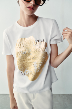 ZARA ФУТБОЛКА С ЭФФЕКТОМ МЕТАЛЛИК, ЗОЛОТИСТЫЙ