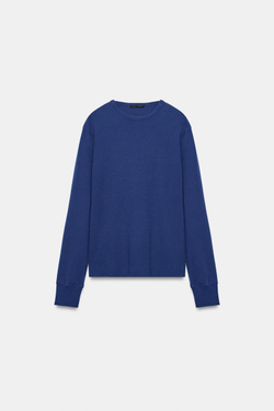 ZARA ФУТБОЛКА С ДЛИННЫМИ РУКАВАМИ, ИНДИГО