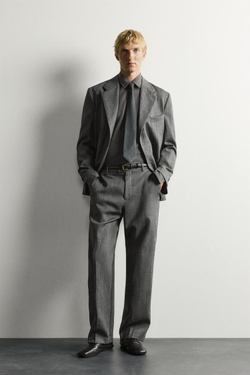 ZARA КОСТЮМНЫЕ БРЮКИ RELAXED FIT ИЗ 100% ШЕРСТИ, АНТРАЦИТОВО-СЕРЫЙ