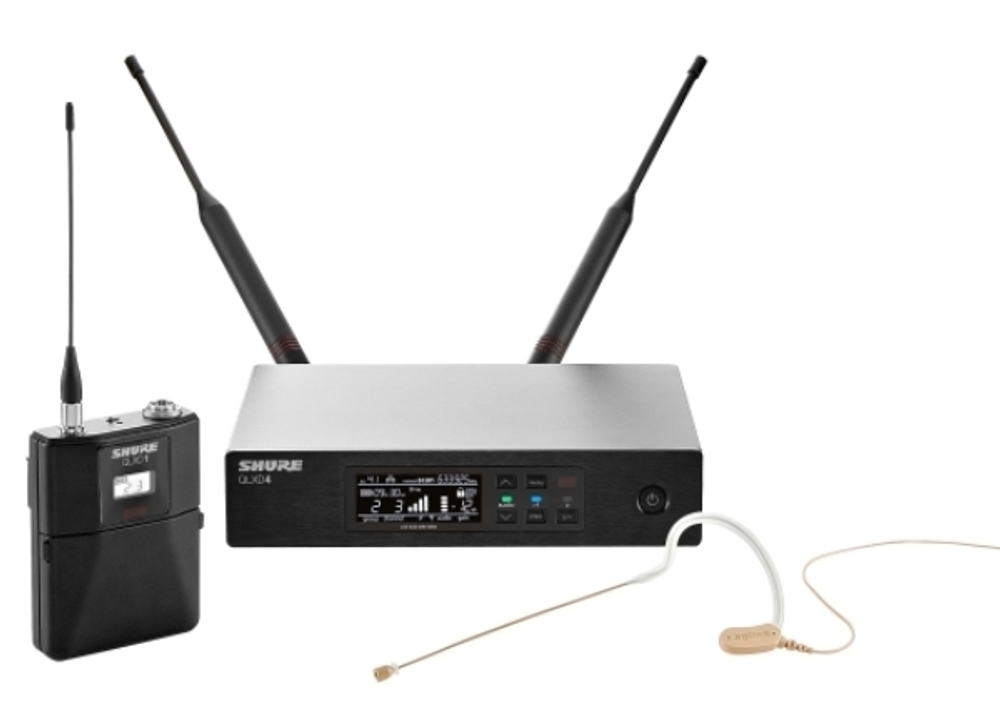 SHURE QLXD14E/153T G51 радиосистема с поясным передатчиком и ушным микрофоном MX153T (телесный)