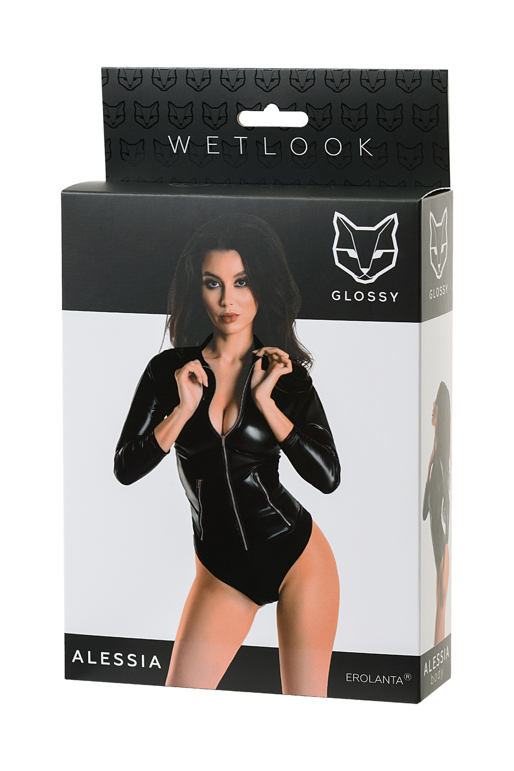 Боди Glossy Alessia из материала Wetlook на молнии черное L