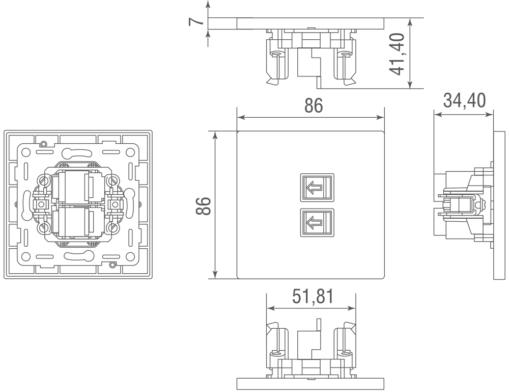 Компьютерная розетка RJ45 + RJ45 (двойная) cat.6/ClassE-8/8,  белый,  серия N96