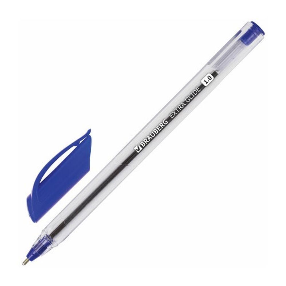 Ручка шариковая Brauberg Extra Glide, синяя, 1.0мм, трёхгранный прозр. корпус, масляный стерж.