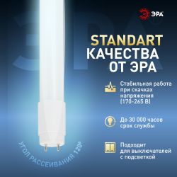 Лампа светодиодная ЭРА STD LED T8-10W-865-G13-600mm 10Вт трубка стекло холодный дневной свет G13 поворотный | Лампы cветодиодные Линейные  (T8)