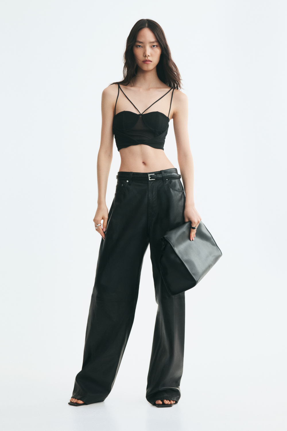 Короткий сетчатый топ с драпировкой - H&M