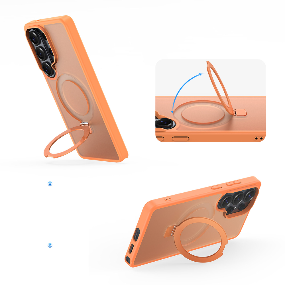 Чехол оранжевого цвета с MagSafe для Samsung Galaxy S26 Ultra, серия Yind Series Case от Dux Ducis (версия с магнитной откидной подставкой)