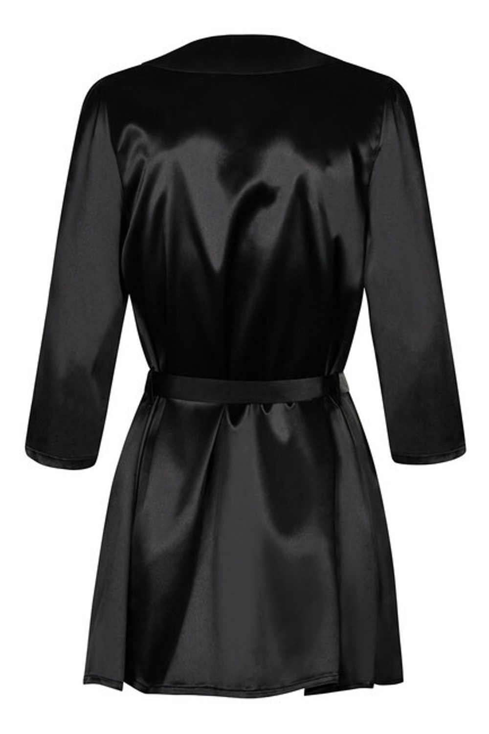 Черный атласный халатик с кружевом на рукавах Satina Robe SM (42-44) (Цвет: черный)