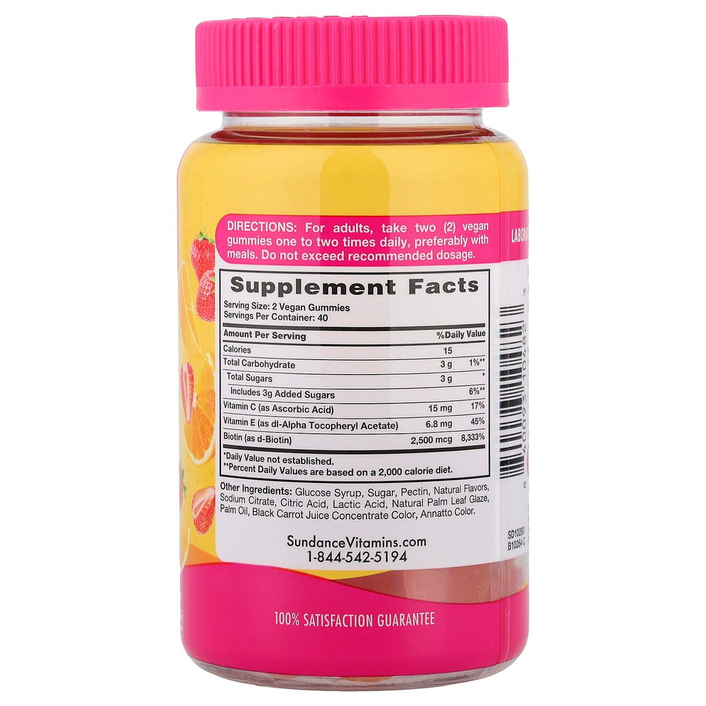 Sundance Vitamins, жевательные таблетки для волос, кожи и ногтей, фруктовый вкус, 80 веганских жевательных таблеток