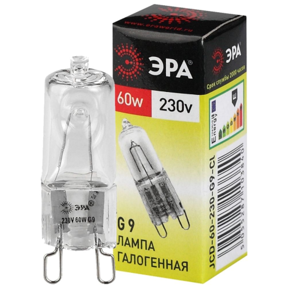 Лампа галогенная ЭРА JCD-60-230V-G9-CL 60Вт капсула теплый белый свет G9 | Лампы галогенные Капсульные (G4, G9)