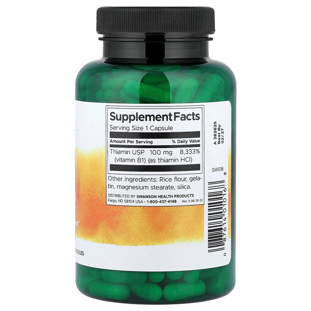 Swanson Vitamins, витамин B1 и тиамин, 100 мг, 250 капсул