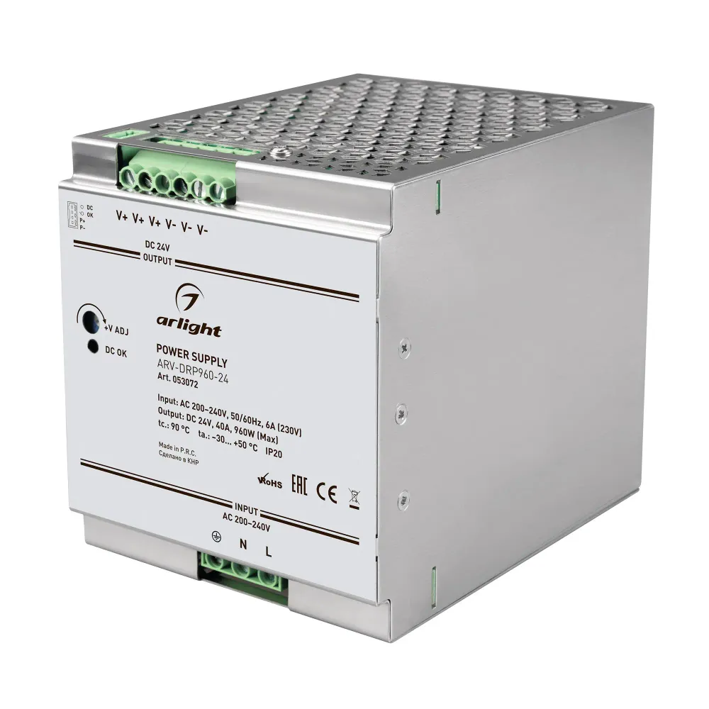 Блок питания ARV-DRP960-24 (24V, 40A, 960W, PFC) (Arlight, IP20 Металл, 5 лет) Блок питания ARV-DRP960-24 (24V, 40A, 960W, PFC) (Arlight, IP20 Металл, 5 лет)