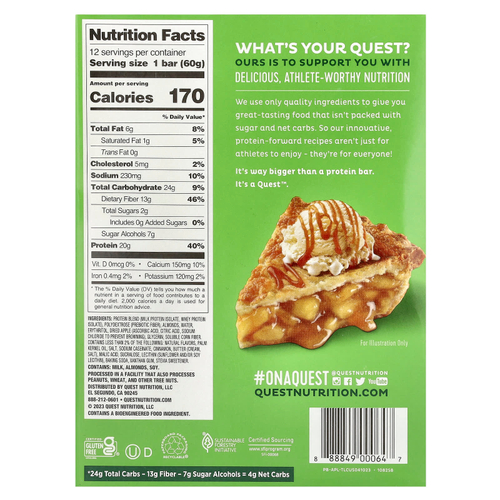 Quest Nutrition, Protein Bar, яблочный пирог, 12 батончиков, 60 г (2,12 унции) каждый