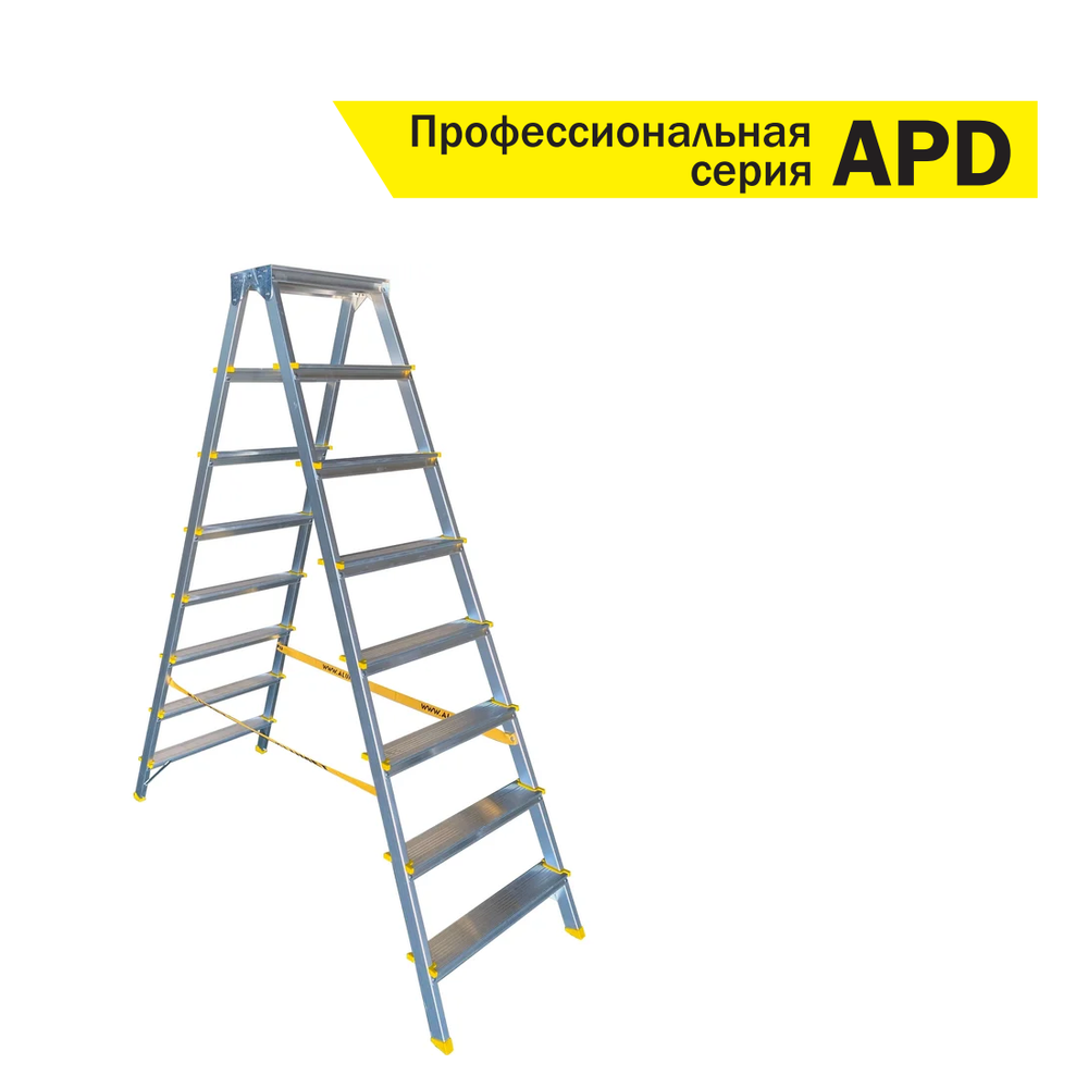 Новинка! Профессиональная лестница - стремянка двухсторонняя с анодированным покрытием ПРЕМИУМ ALUMET серия APD 9208, 2 х 8 шт. APD9208