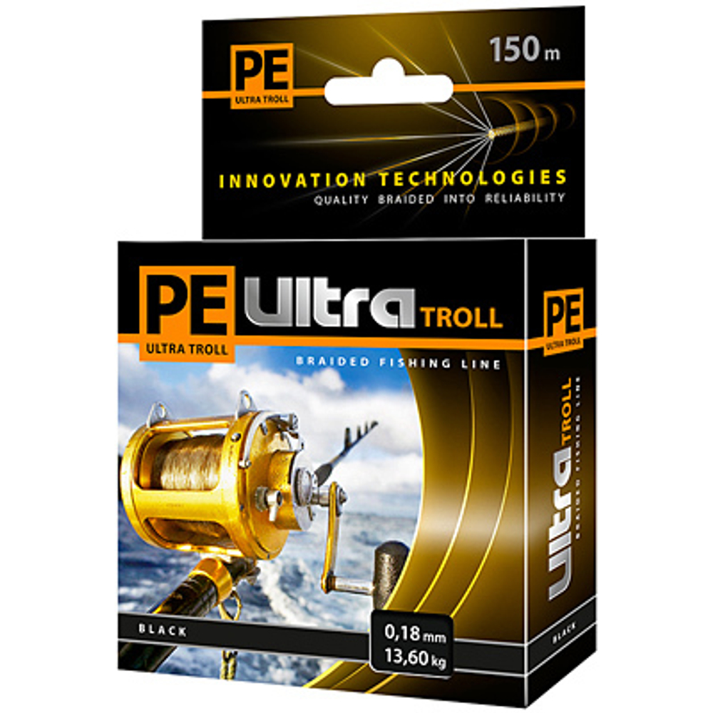 Плетеный шнур PE ULTRA TROLL Black 0,18mm в размотке 150m, цвет черный