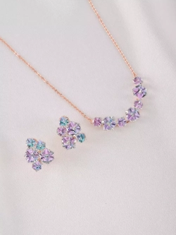 Серьги гроздья Мираж с сиреневыми кубиками Swarovski