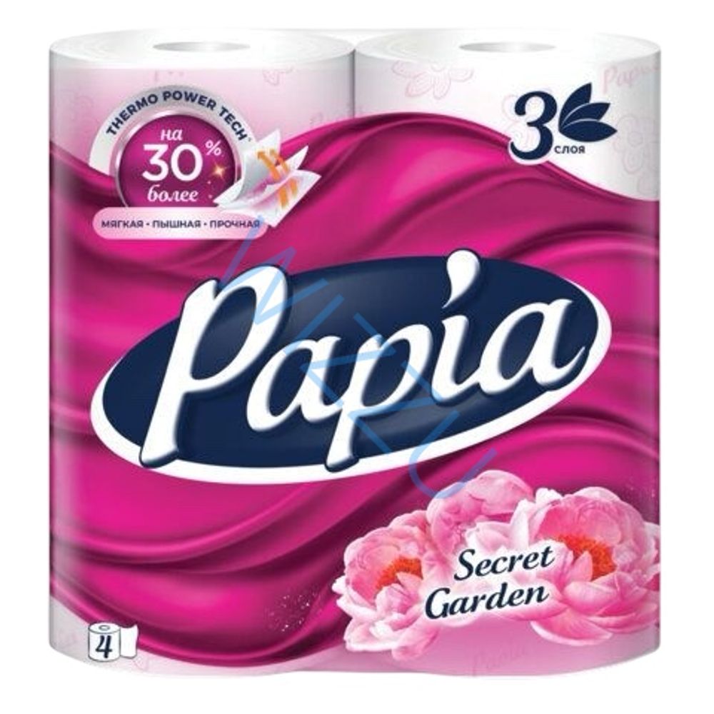 Туалетная бумага 3 слоя 4 рул PAPIA Таинственный сад
