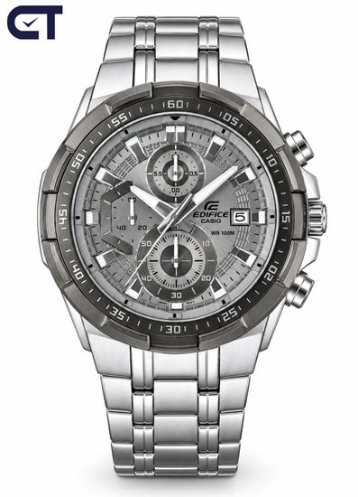 CASIO EFR-539DE-8AVUDF EDIFICE мужские наручные часы — крупный хронограф с серым циферблатом и выразительным безелем