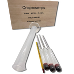 Набор спиртомеров в деревянной коробке с мерным стаканчиком
