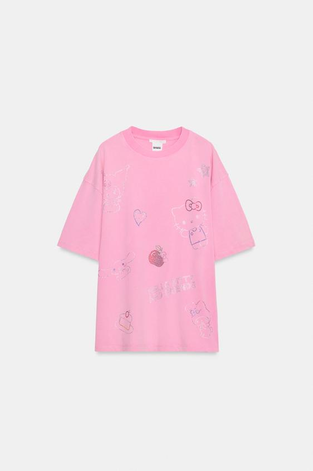 ZARA ФУТБОЛКА С ЭФФЕКТОМ ПОТЕРТОСТИ И БЛЕСТКАМИ HELLO KITTY ©, РОЗОВЫЙ