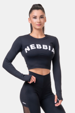 Топ женский Long Sleeve Thumbhole Sporty Crop585 Черный