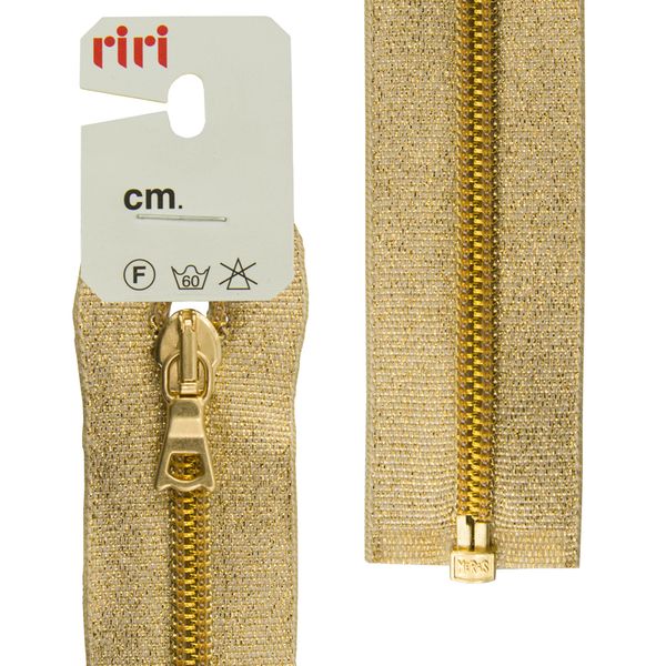 Молния спиральная (витая) RIRI Т6 (6 мм) 1 зам., разъем., 75 см, на люрексной ленте, цв.золотистый, 1 шт