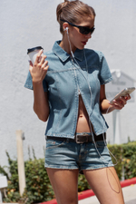 ДЖИНСОВАЯ РУБАШКА TRF НА МОЛНИИ — ZARA