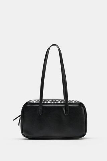 ZARA СУМКА-БОУЛИНГ С ЗАКЛЕПКАМИ, ЧЕРНЫЙ