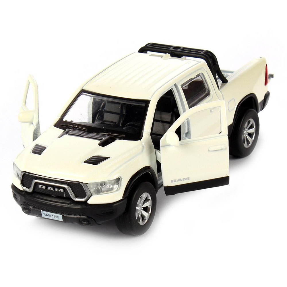 Модель ин. мет. "Dodge Ram 1500 Rebel" 13см, двери, багаж, белый. RAM1500-13-WH (Технопарк)