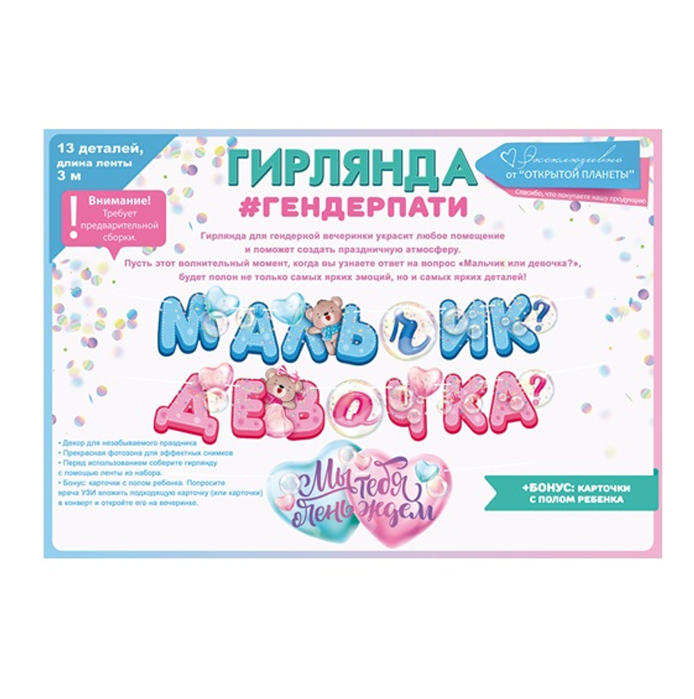 Гирлянда "Мальчик или девочка?" 13 деталей 3м