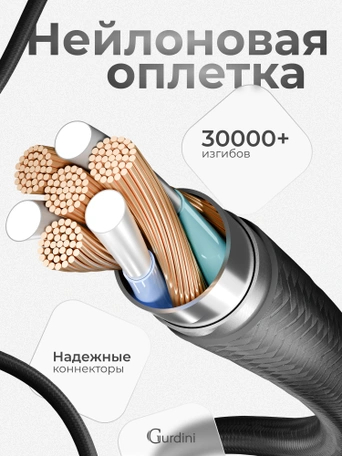 Кабель USB-A to Lightning Gurdini Braided Data Cable 2.4A 1m черный