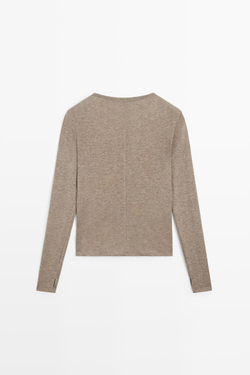Massimo Dutti Футболка с длинными рукавами из шерстяной смеси, серо-коричневый