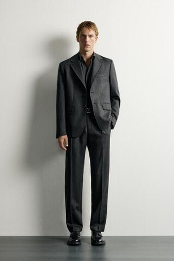ZARA КОСТЮМНЫЕ БРЮКИ 100% ШЕРСТЬ REGULAR FIT, АНТРАЦИТОВО-СЕРЫЙ