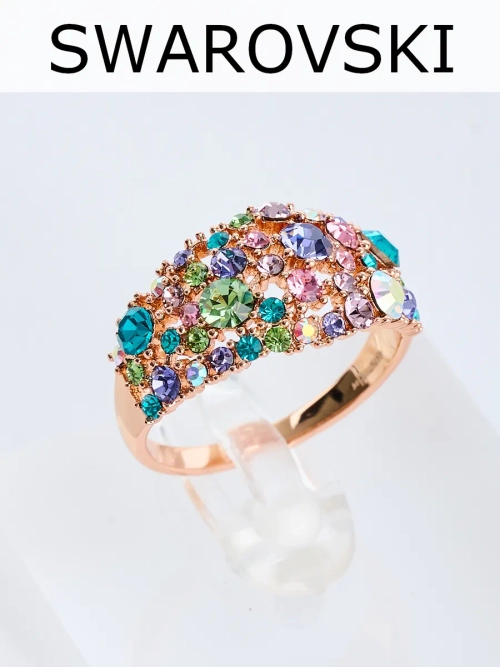 Кольцо Россыпь из разноцветных камней Swarovski
