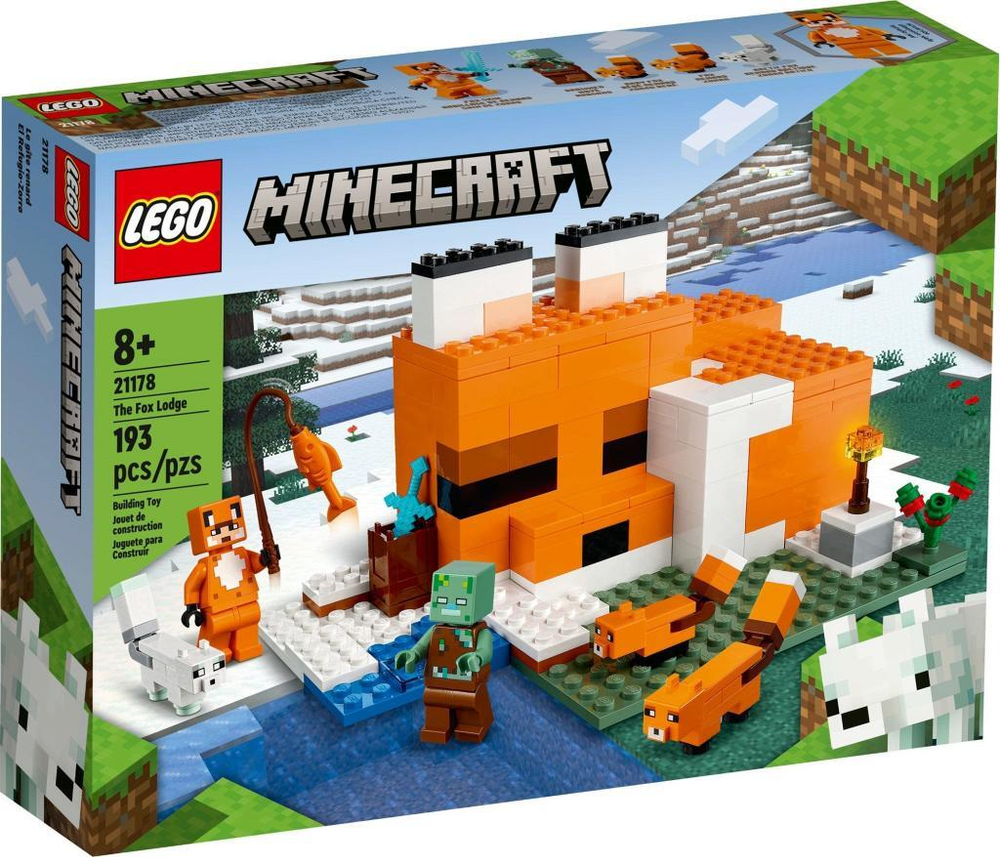 Конструктор Лего Майнкрафт Лисья хижина 21178 | LEGO Minecraft The Fox Lodge | набор с животными и зомби | 193 детали 8+