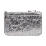 Balenciaga Le Cagole Metallic Finish Fine Grained Sheepskin Card Holder Card Holder Women"s Silver