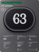Номерок на дверь квартиры 63, для кабинета, офиса, шильдик 9 х 7 см, черный, Айдентика Технолоджи