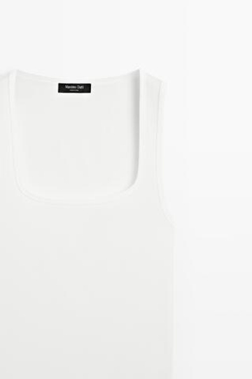 Massimo Dutti Топ из хлопка с квадратным вырезом, белый