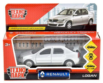 Модель ин. мет. "Renault Logan" 12см, открыв. двери, серебристый, в коробка LOGAN-SL (Технопарк)