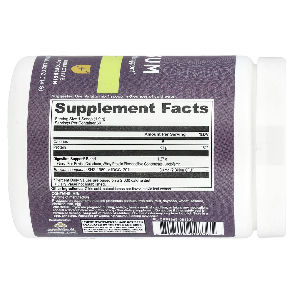 Ancient Nutrition, Молозиво, лимонный батончик, 114 г (4,02 унции)